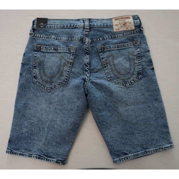 True Religion Men's Sz 33 Blue Ricky Relaxed Straight Leg Denim Shorts - Picture 2 of 7